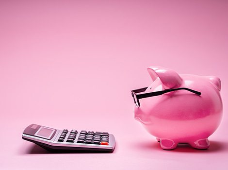 Piggy bank ad a calculator