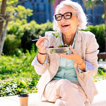 Lady enjoys salad