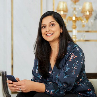 Lady smiles in nice room