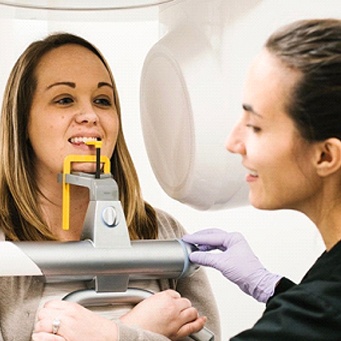 Female patient getting advanced all-digital X-rays